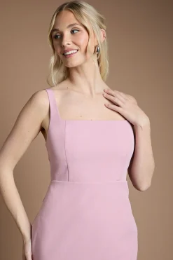 Robe de Demoiselle d'Honneur Mi-Longue Sans Manches à Encolure Carrée avec Nœud au Dos