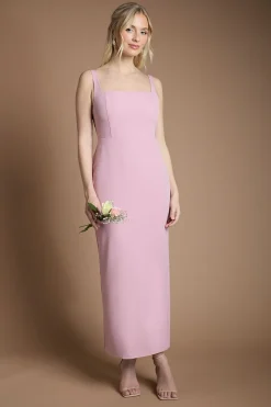 Robe de Demoiselle d'Honneur Mi-Longue Sans Manches à Encolure Carrée avec Nœud au Dos