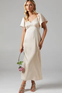 Oasis Robe de Demoiselle d'Honneur Mi-Longue en Satin à Manches Angel Petite<Femme Robes Demoiselles D'Honneur|Robes Mi-Longues