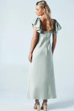 Robe de Demoiselle d'Honneur Midi Petite à Manches Évasées et Torsade Devant