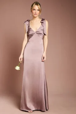 Coast Robe de Demoiselle d'Honneur Maxi Honoured en Crêpe Satiné à Col V et Épaules Nouées<Femme Robes Demoiselles D'Honneur|Satin Et Dentelle