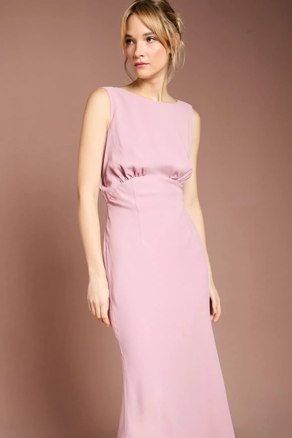 Robe de Demoiselle d'Honneur Maxi Coast Honoured Sans Manches à Dos Drapé