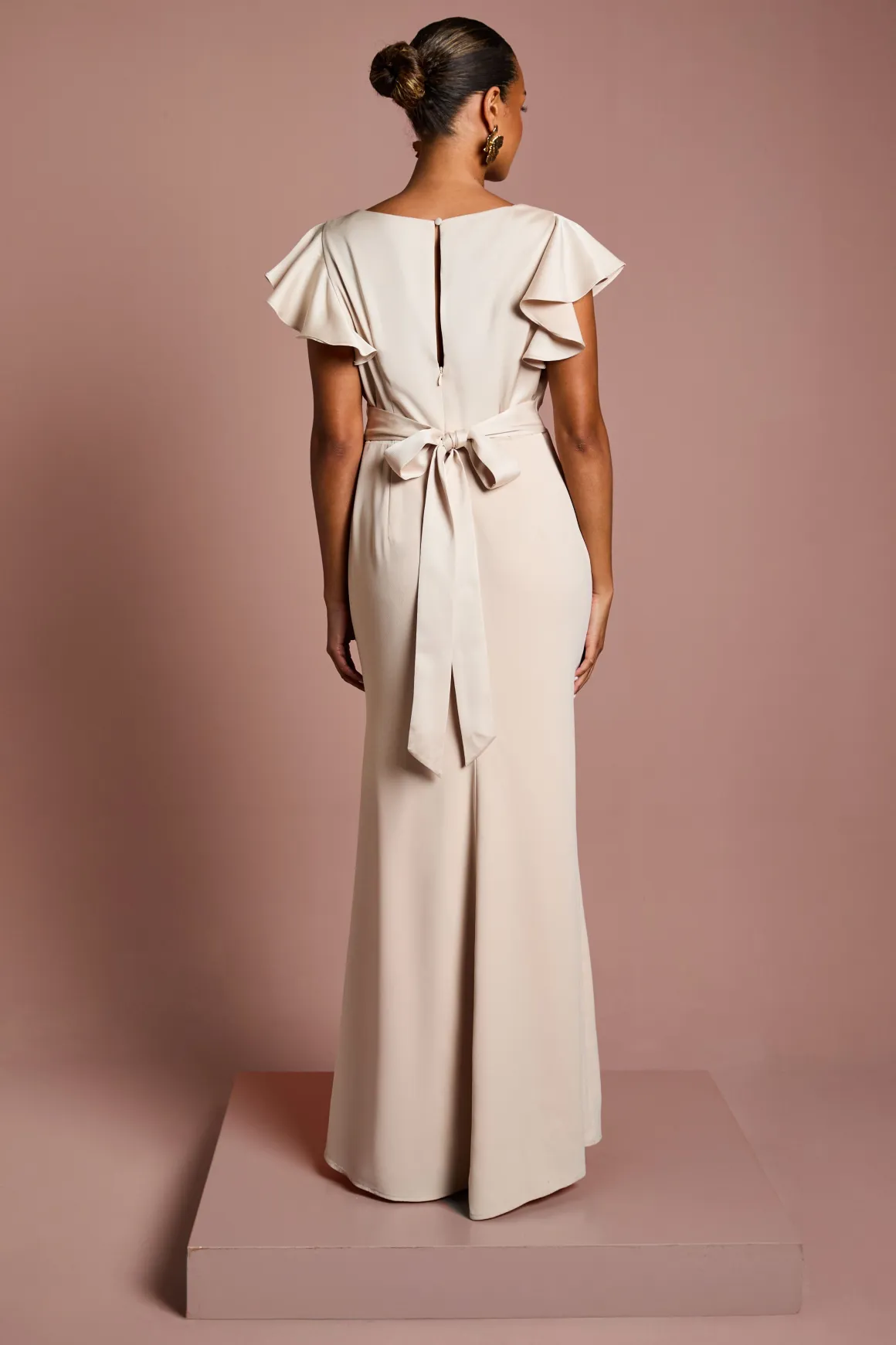 Robe de Demoiselle d'Honneur Maxi Coast Honoured Petite Col V Manches Courtes Angel en Satin