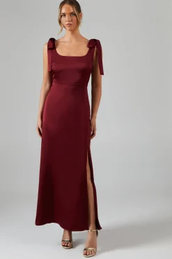 Oasis Robe De Demoiselle D'honneur Mi-longue En Satin Bordeaux Avec Nœuds Aux Épaules<Femme Robes Demoiselles D'Honneur|Robes Mi-Longues
