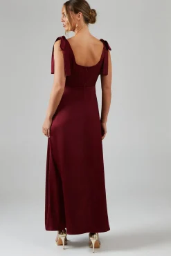 Oasis Robe De Demoiselle D'honneur Mi-longue En Satin Bordeaux Avec Nœuds Aux Épaules<Femme Robes Demoiselles D'Honneur|Robes Mi-Longues