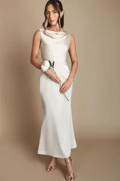 Robe De Demoiselle D'honneur Mi-longue Champagne À Col Drapé Et Dos Ouvert