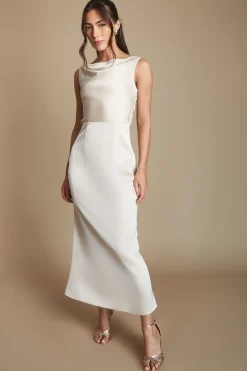 Robe De Demoiselle D'honneur Mi-longue Champagne À Col Drapé Et Dos Ouvert