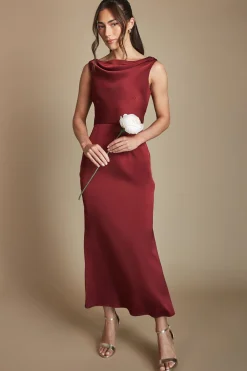 Robe De Demoiselle D'honneur Mi-longue Dos Nu Col Drapé Couleur Lie-de-vin