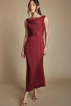 Robe De Demoiselle D'honneur Mi-longue Dos Nu Col Drapé Couleur Lie-de-vin