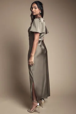 Oasis Robe De Demoiselle D'honneur Mi-longue En Satin Avec Détail Torsadé Devant Et Manches Papillon<Femme Robes Demoiselles D'Honneur|Robes Mi-Longues