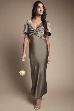 Oasis Robe De Demoiselle D'honneur Mi-longue En Satin Avec Détail Torsadé Devant Et Manches Papillon<Femme Robes Demoiselles D'Honneur|Robes Mi-Longues
