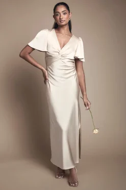 Oasis Robe De Demoiselle D'honneur Mi-longue En Satin À Manches Ange Et Détail Torsadé Devant<Femme Robes Demoiselles D'Honneur|Robes Mi-Longues