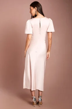 Oasis Robe De Demoiselle D'honneur Mi-longue En Satin Rose Poudré Avec Détail Torsadé Devant Et Manches Papillon<Femme Robes Demoiselles D'Honneur|Robes Mi-Longues