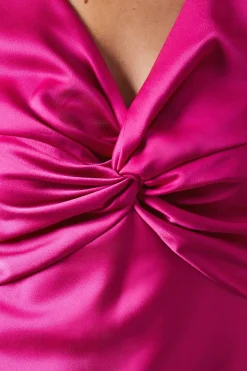 Oasis Robe de Demoiselle d'Honneur Mi-Longue en Satin à Manches Évasées et Détail Torsadé Devant<Femme Robes Demoiselles D'Honneur|Satin Et Dentelle
