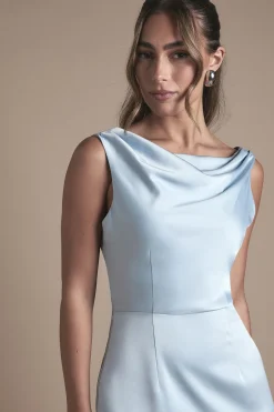 Robe de Demoiselle d'Honneur Midi Oasis à Col Drapé et Dos Ouvert
