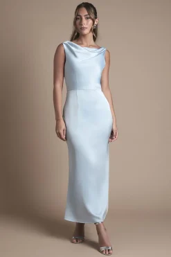 Robe de Demoiselle d'Honneur Midi Oasis à Col Drapé et Dos Ouvert