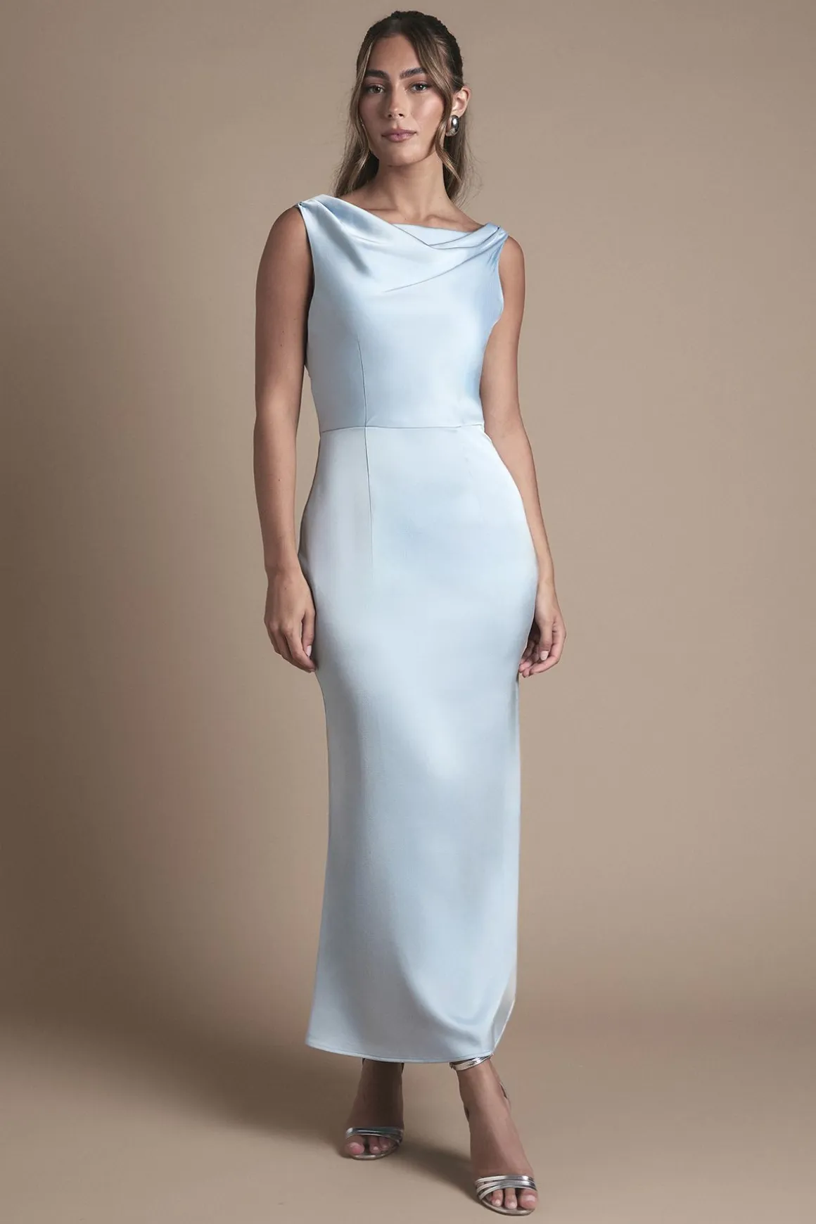 Robe de Demoiselle d'Honneur Midi Oasis à Col Drapé et Dos Ouvert