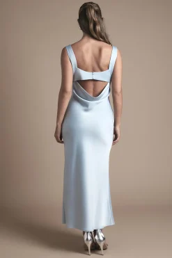 Robe de Demoiselle d'Honneur Midi Oasis à Col Drapé et Dos Ouvert