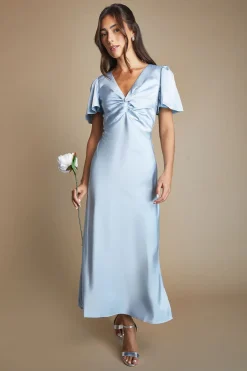 Oasis Robe De Demoiselle D'honneur Mi-longue En Satin Avec Torsade Devant Et Manches Papillon<Femme Robes Demoiselles D'Honneur|Robes Mi-Longues