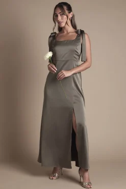 Oasis Robe De Demoiselle D'honneur Mi-longue En Satin Avec Épaules À Nouer<Femme Robes Demoiselles D'Honneur|Robes Mi-Longues