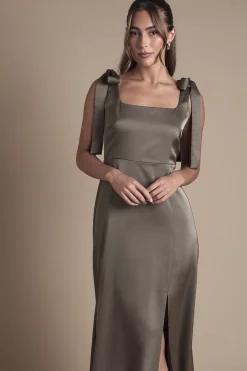 Oasis Robe De Demoiselle D'honneur Mi-longue En Satin Avec Épaules À Nouer<Femme Robes Demoiselles D'Honneur|Robes Mi-Longues