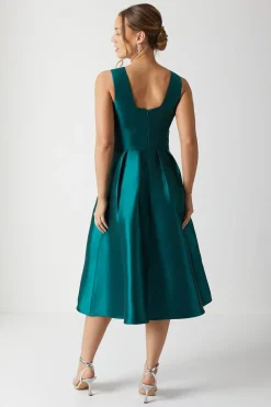 Robe de Demoiselle d'Honneur Mi-Longue en Sergé Structuré à Décolleté Plongeant
