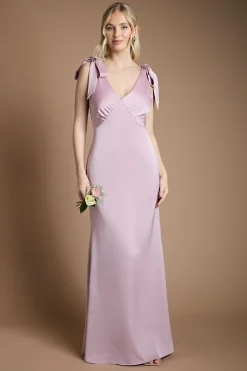 Coast Robe de Demoiselle d'Honneur Maxi Honoured en Crêpe Satiné Dos Col V Épaules Nouées<Femme Robes Demoiselles D'Honneur|Satin Et Dentelle