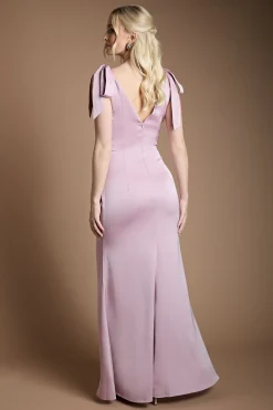 Coast Robe de Demoiselle d'Honneur Maxi Honoured en Crêpe Satiné Dos Col V Épaules Nouées<Femme Robes Demoiselles D'Honneur|Satin Et Dentelle