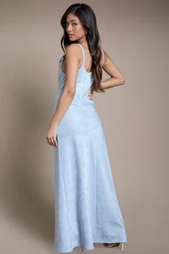 Oasis Robe De Demoiselle D'honneur Mi-longue En Jacquard Satiné Bleu Clair À Encolure Drapée Et Double Bretelles Petite<Femme Robes Demoiselles D'Honneur|Satin Et Dentelle