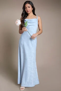 Oasis Robe De Demoiselle D'honneur Mi-longue En Jacquard Satiné Bleu Clair À Encolure Drapée Et Double Bretelles Petite<Femme Robes Demoiselles D'Honneur|Satin Et Dentelle