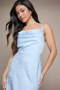 Oasis Robe De Demoiselle D'honneur Mi-longue En Jacquard Satiné Bleu Clair À Encolure Drapée Et Double Bretelles Petite<Femme Robes Demoiselles D'Honneur|Satin Et Dentelle