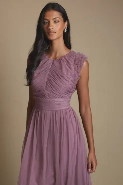 Oasis Robe De Demoiselle D'honneur Midi En Tulle À Volants Avec Corsage Plissé Petite Taille<Femme Toutes Les Robes|Robes Demoiselles D'Honneur