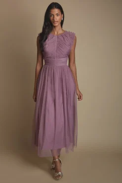 Oasis Robe De Demoiselle D'honneur Midi En Tulle À Volants Avec Corsage Plissé Petite Taille<Femme Toutes Les Robes|Robes Demoiselles D'Honneur