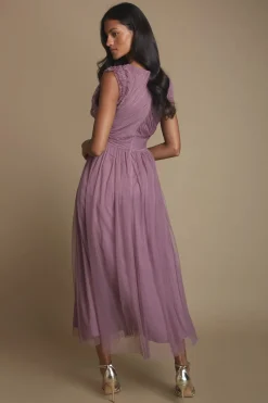Oasis Robe De Demoiselle D'honneur Midi En Tulle À Volants Avec Corsage Plissé Petite Taille<Femme Toutes Les Robes|Robes Demoiselles D'Honneur