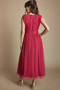 Oasis Robe De Demoiselle D'honneur Mi-longue En Tulle À Volants Et Corsage Plissé<Femme Robes Demoiselles D'Honneur|Robes Mi-Longues