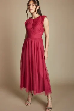Oasis Robe De Demoiselle D'honneur Mi-longue En Tulle À Volants Et Corsage Plissé<Femme Robes Demoiselles D'Honneur|Robes Mi-Longues