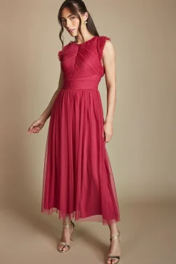 Oasis Robe De Demoiselle D'honneur Mi-longue En Tulle À Volants Et Corsage Plissé<Femme Robes Demoiselles D'Honneur|Robes Mi-Longues