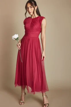 Oasis Robe De Demoiselle D'honneur Mi-longue En Tulle À Volants Et Corsage Plissé<Femme Robes Demoiselles D'Honneur|Robes Mi-Longues