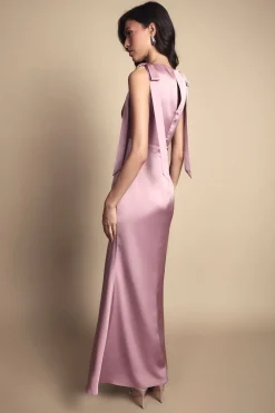 Robe De Demoiselle D'honneur Maxi En Satin Coast Honoured Sans Manches À Col Haut Et Épaules Nouées