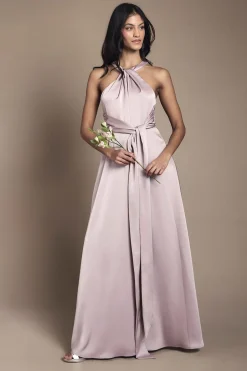 Coast Robe de Demoiselle d'Honneur Maxi en Satin Honoured Petite à Col Halter Torsadé<Femme Robes Demoiselles D'Honneur|Satin Et Dentelle