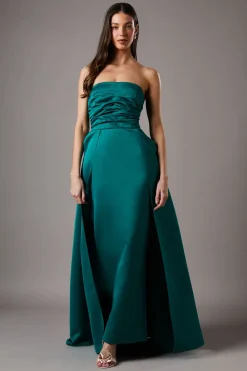 Robe de Demoiselle d'Honneur Maxi à Bustier et Colonne Structurée avec Surtupe