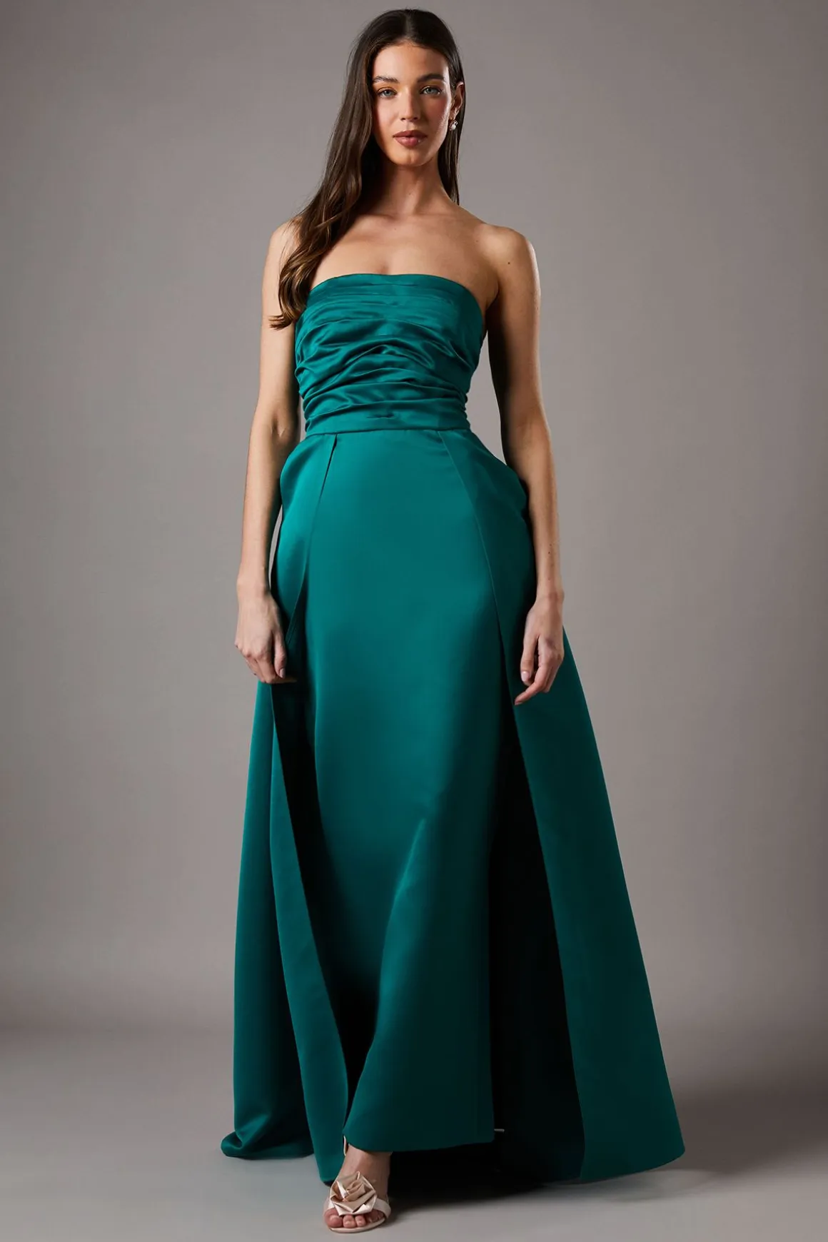 Robe de Demoiselle d'Honneur Maxi à Bustier et Colonne Structurée avec Surtupe