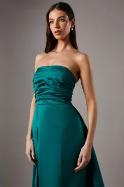 Robe de Demoiselle d'Honneur Maxi à Bustier et Colonne Structurée avec Surtupe