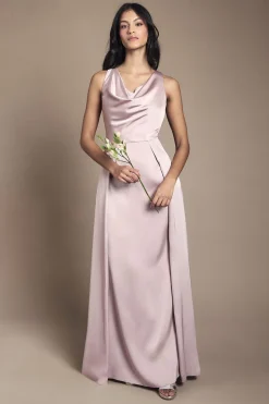 Robe de Demoiselle d'Honneur Maxi en Satin Coast Honoured Petite sans Manches à Col Drapé