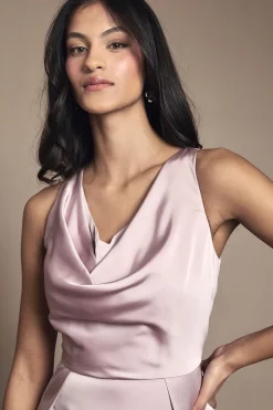 Robe de Demoiselle d'Honneur Maxi en Satin Coast Honoured Petite sans Manches à Col Drapé