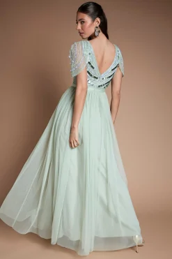 Robe De Demoiselle D'honneur Midi À Paillettes Avec Manches Drapées