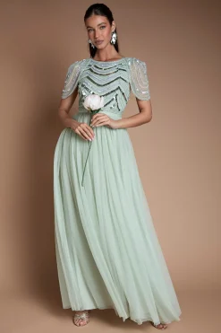 Robe De Demoiselle D'honneur Midi À Paillettes Avec Manches Drapées