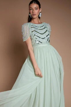 Robe De Demoiselle D'honneur Midi À Paillettes Avec Manches Drapées
