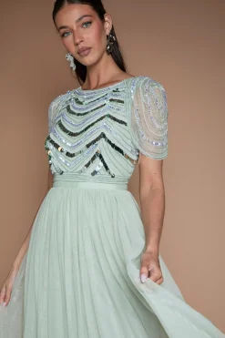 Robe De Demoiselle D'honneur Midi À Paillettes Avec Manches Drapées