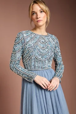 Coast Robe de Demoiselle d'Honneur Maxi Honoured à Manches Longues avec Corsage à Paillettes et Jupe en Tulle<Femme Robes Demoiselles D'Honneur|Robes À Manches Longues